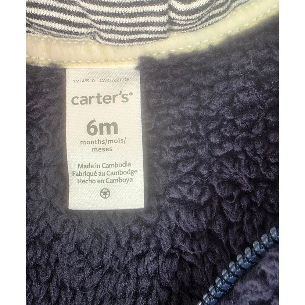 Carters Baby Bundle 6M Navy Sherpa Hood Jacket + 12M Short Romper Gray Blue NWOT
